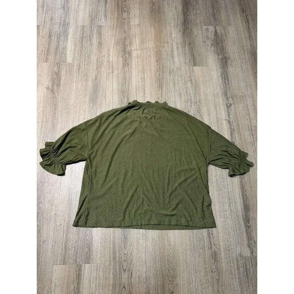 Madewell Women's Olive Green Puff Sleeve Swiss Dot Blouse